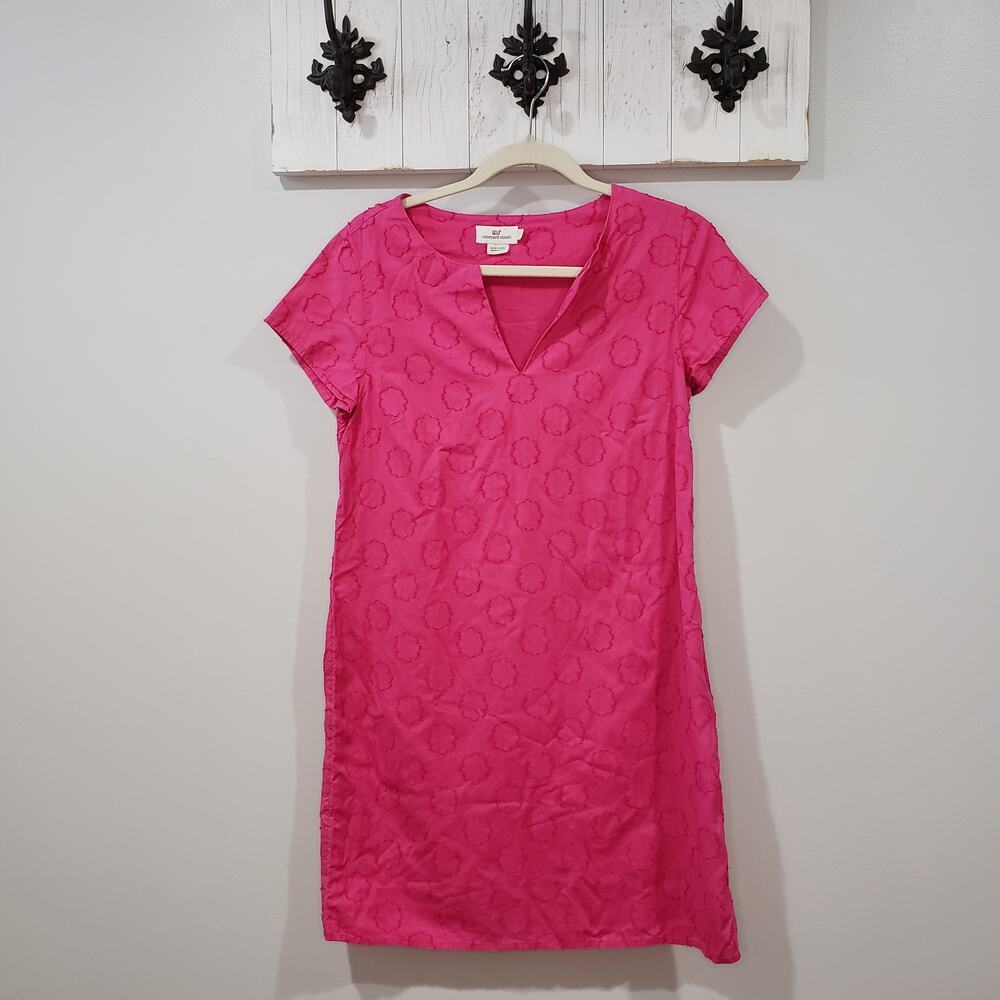 Vineyard Vines Pink Cotton Shift Dress Women's Size 0 Embroidered